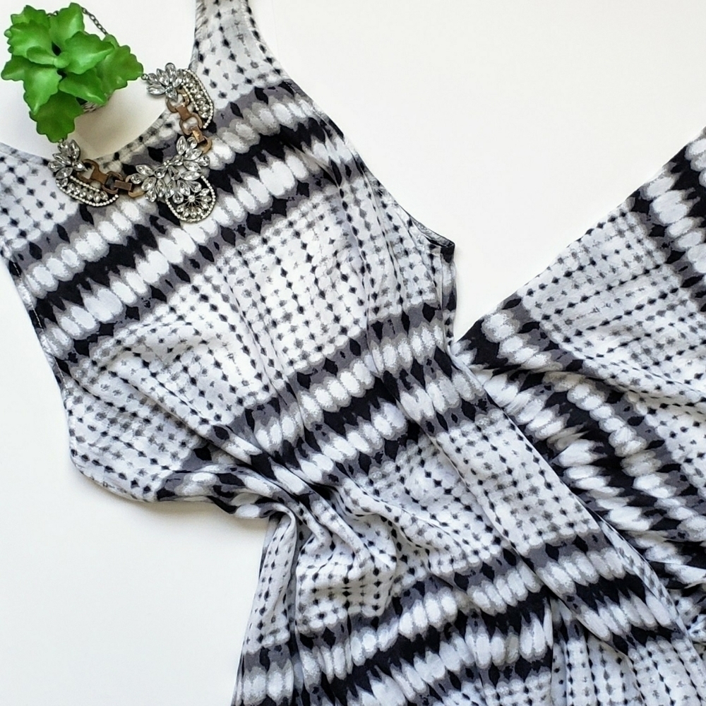 Flynn Skye The Market Maxi Dress Black White Dot Stripe Print Size Large